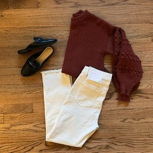 LOFT Petite Frayed High Rise Straight Crop Jeans | 24P / 00P | Popcorn